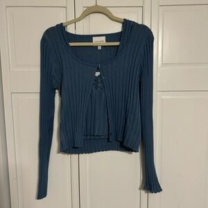 Pink Rose 3 Piece Blue Ribbed Set